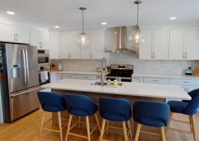 SYLVANIA KITCHEN REMODEL - Large globe pendant lighting, tile backsplash, hardwood floors, quartz countertops