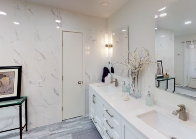 BATHROOM REMODEL & TILE WORK - Bathroom remodel with tile wall, tile floor and large vanity with double sink